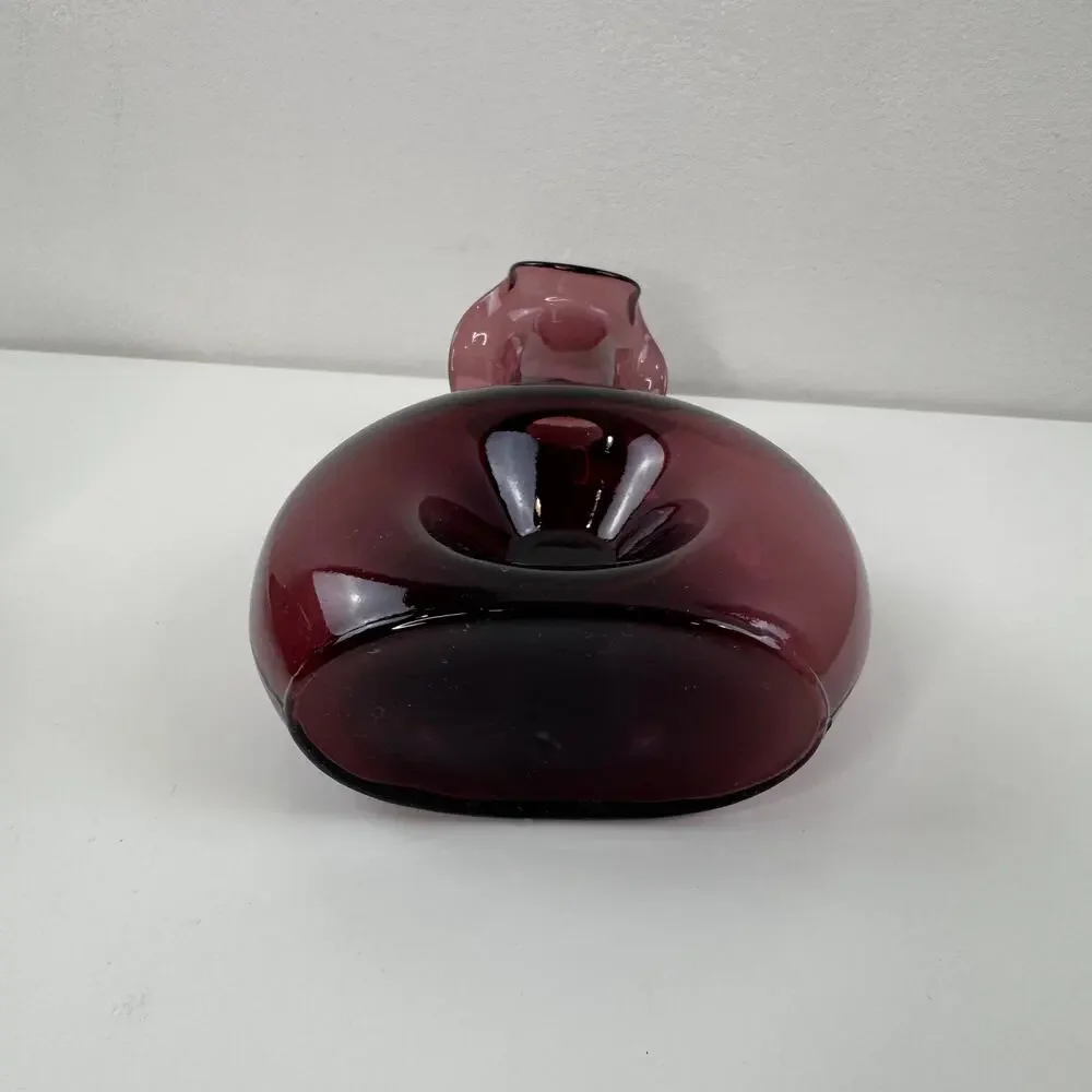 Set 2 Vintage BLENKO Pinched Donut Purple Amethyst Tulip Vase Glass Teardrop MCM